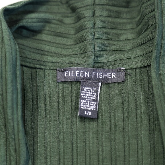 EILEEN FISHER Women's Size L Green Ribbed Knit Open Front Cardigan Sweater USA - Picture 3 of 7